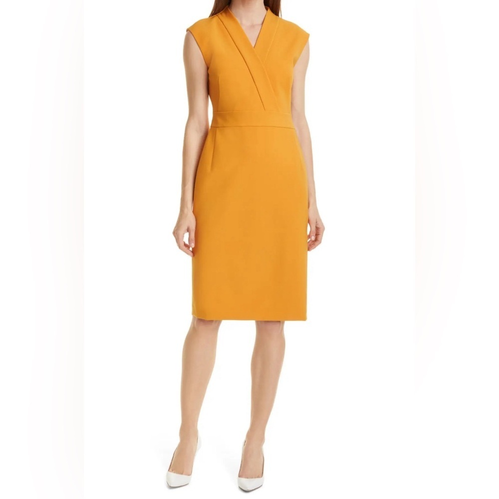 Hugo Boss Desya Surplice Sheath Dress in Yellow Women’s Size 2 NWT